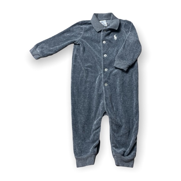 Ralph Lauren Other - Ralph Lauren Baby Velour Gray Long Sleeve One Piece 3 Months